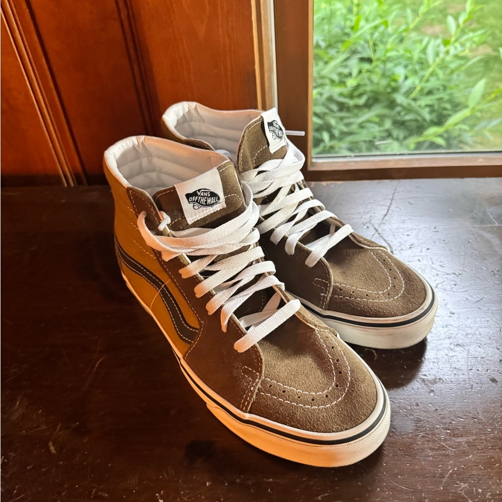 Vans Brown and White High-Top Sneakers Classic Design
